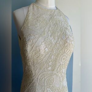 Vintage beaded cream gown with two slits